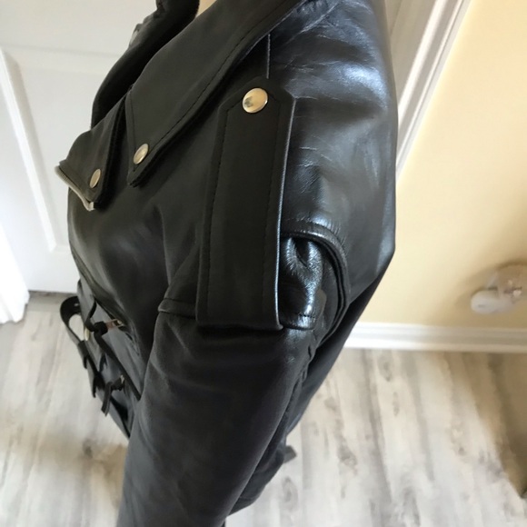 Shaf Black Motorcycle Biker Leather Jacket Men’s Size 42 NWOT Belted - Picture 5 of 14
